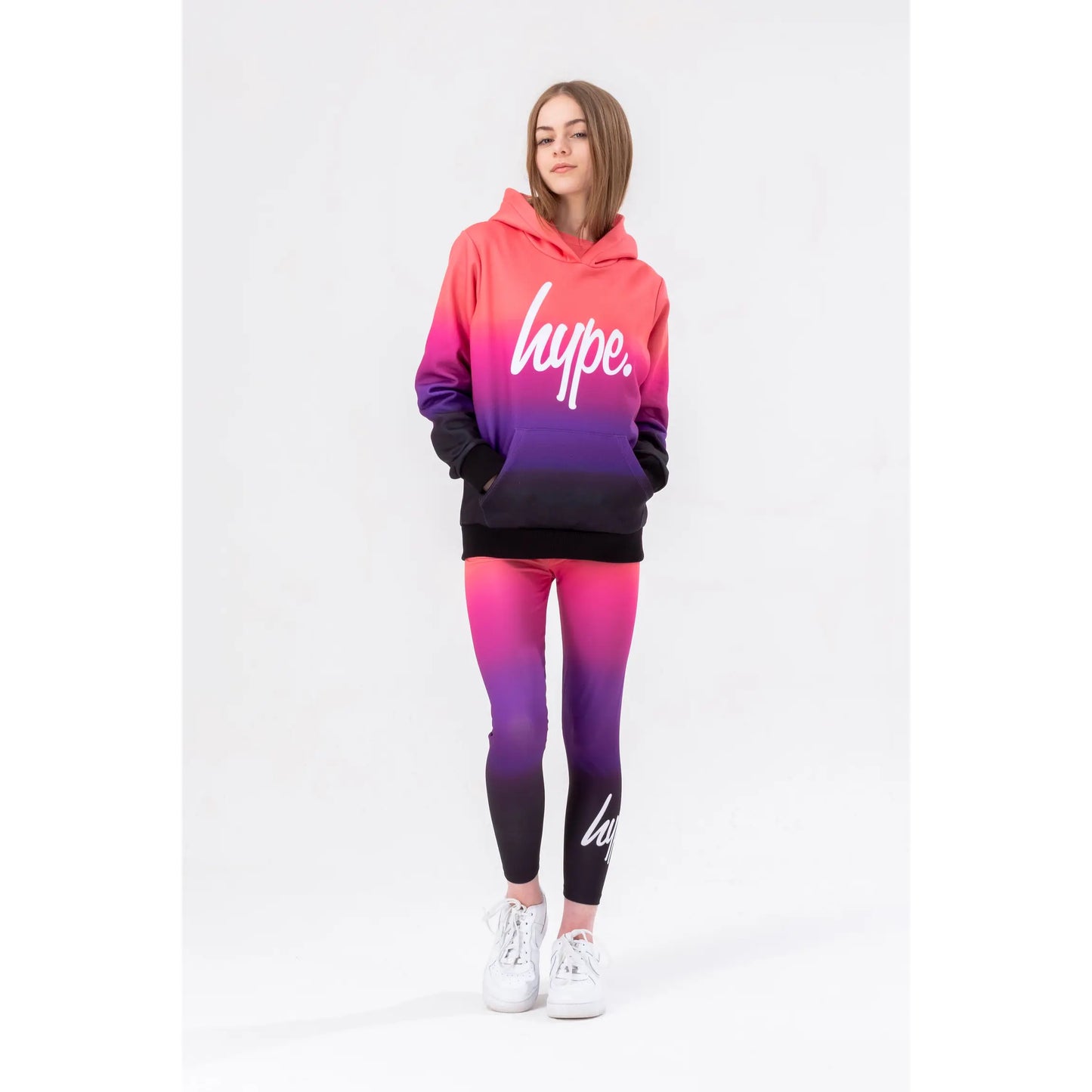 Hype Girls Pink To Black Fade Script Hoodie