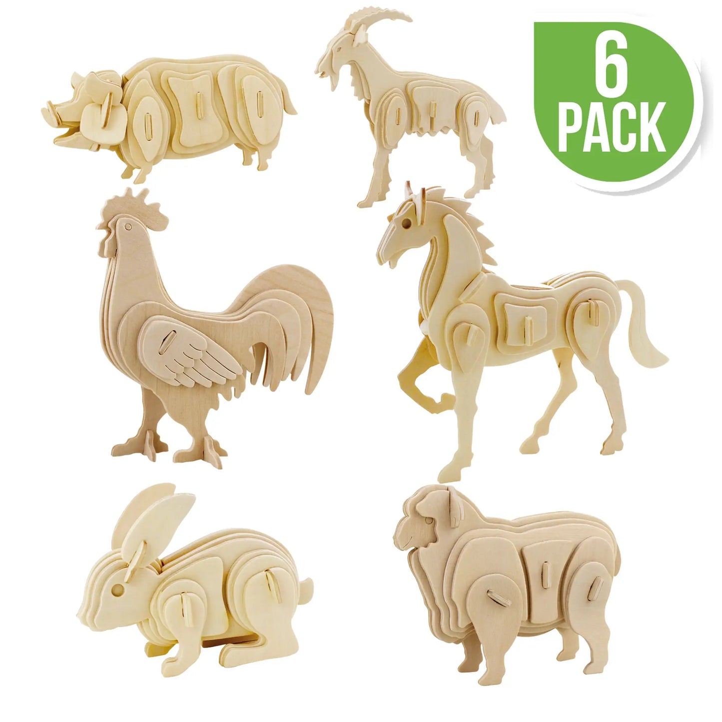 DIY 3D Wooden Puzzle Bundle Pack: Farm Animals