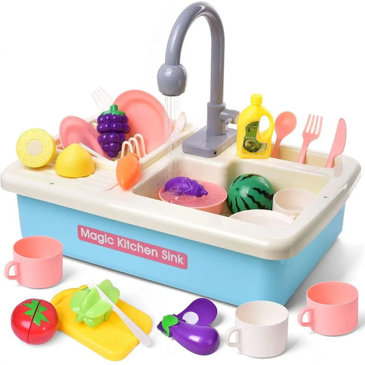 15.7" (31 Pcs) Pretend Play Sink Toys Include Play Food