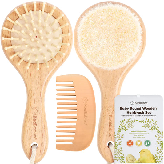 KeaBabies Baby Round Hair Brush and Comb Set