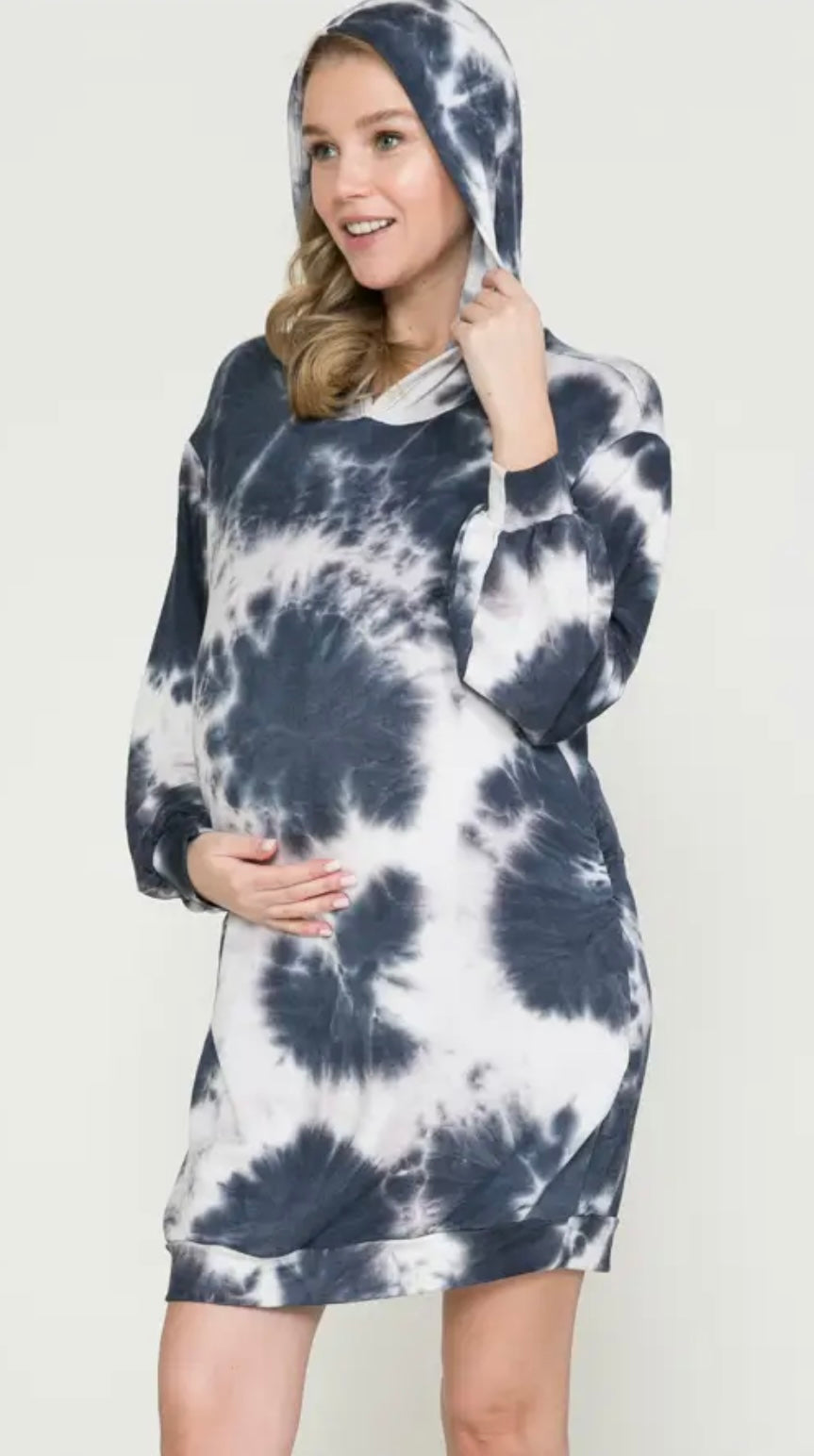Side Ruched Maternity Hoodie Dress