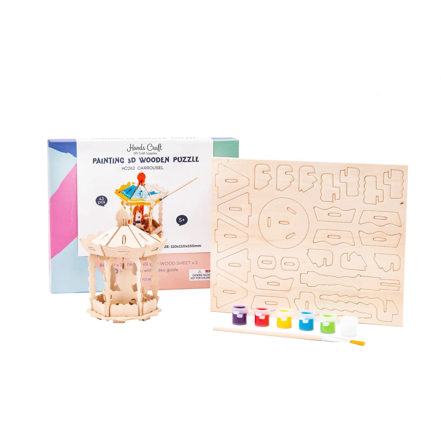DIY 3D Wooden Puzzle Paint Kit: Carousel