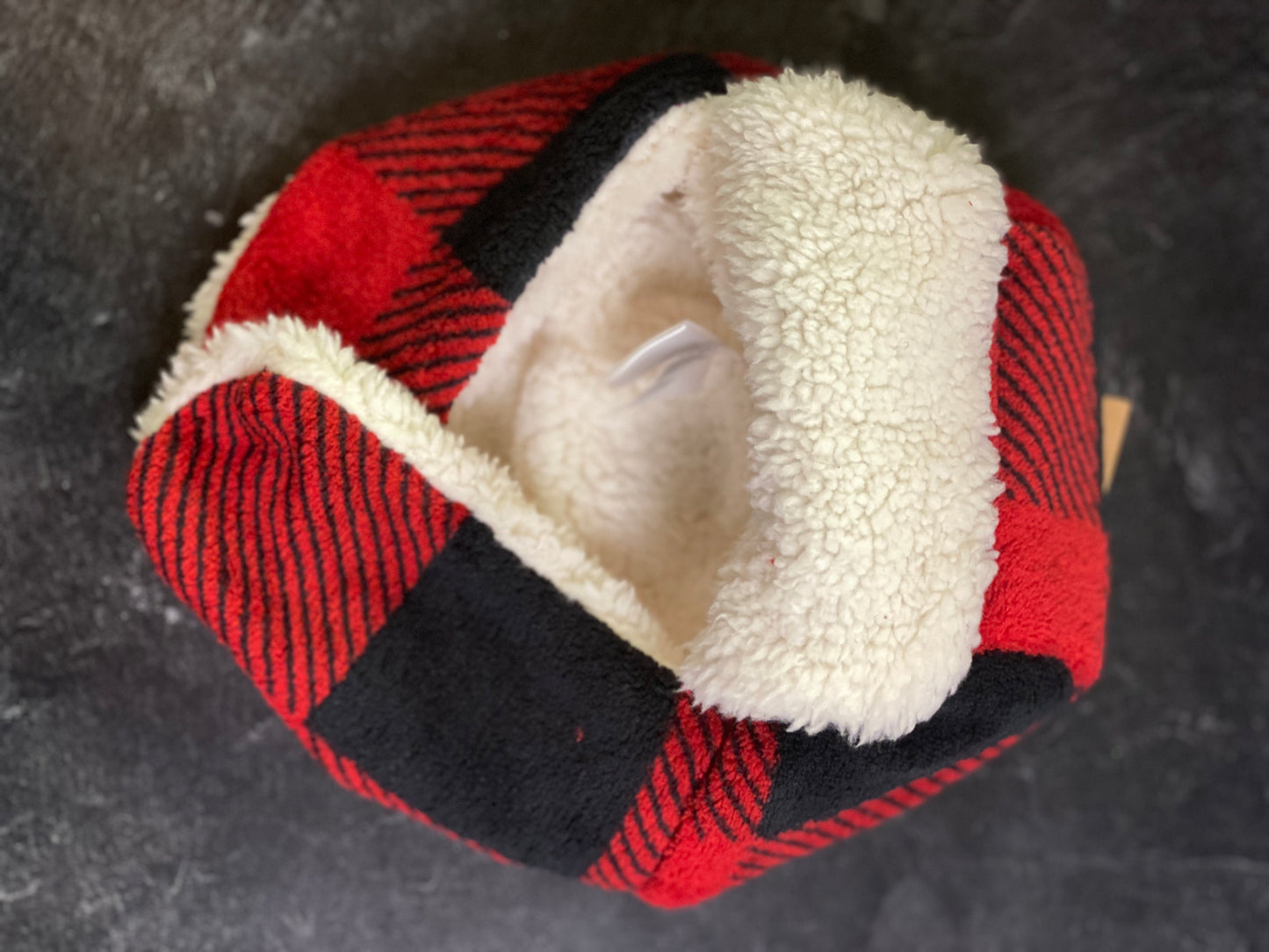 Lazy one critter cap red plaid bomber