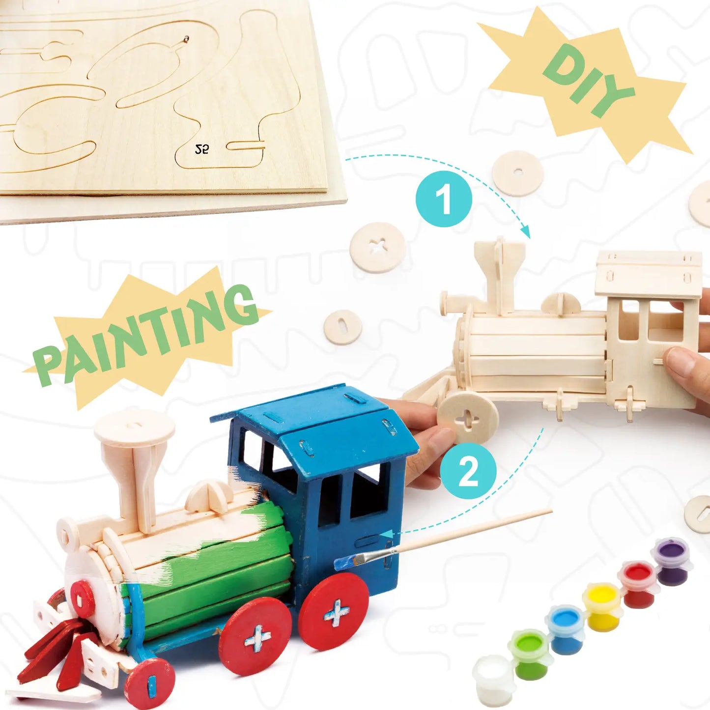 DIY 3D Puzzle with Paint Kit: Locomotive