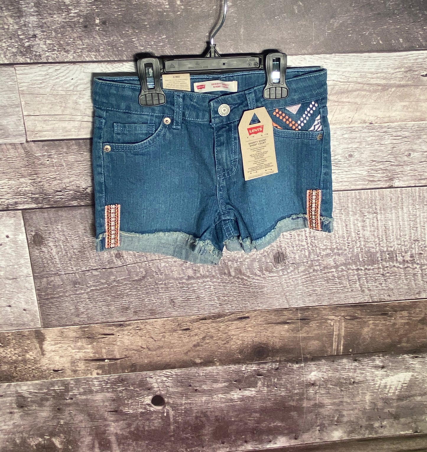 Levi's blue embroidered shorty shorts