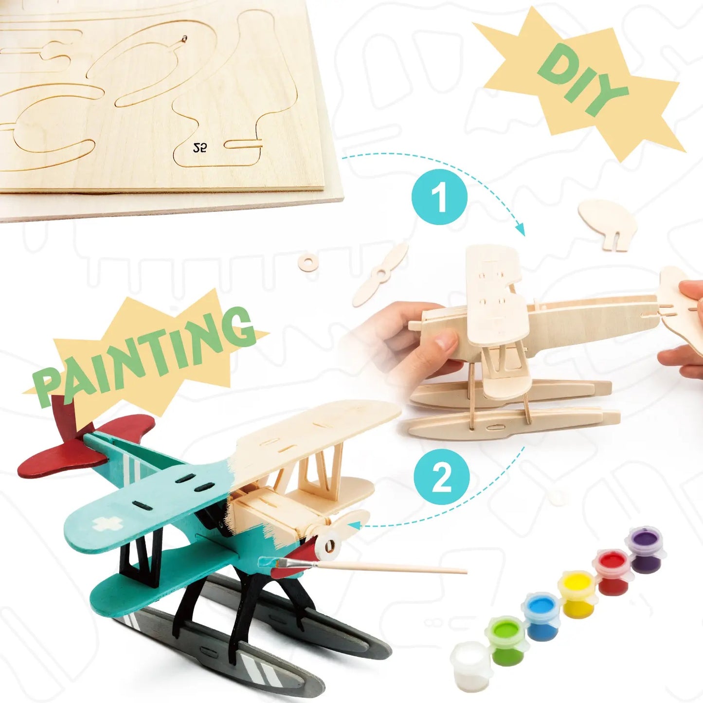 DIY 3D Wooden Puzzle Paint Kit: Hydroplane