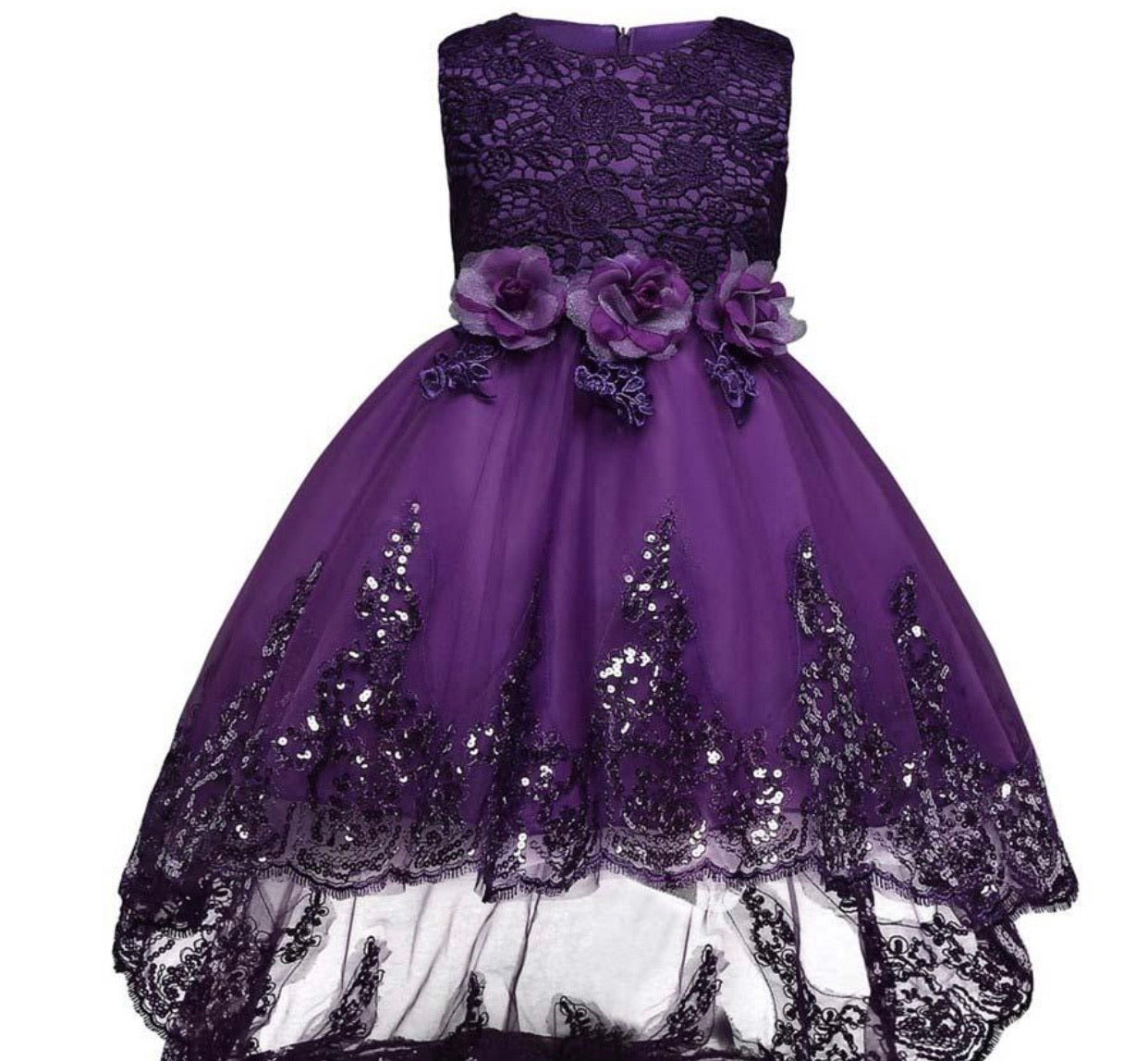 purple high low lace dress