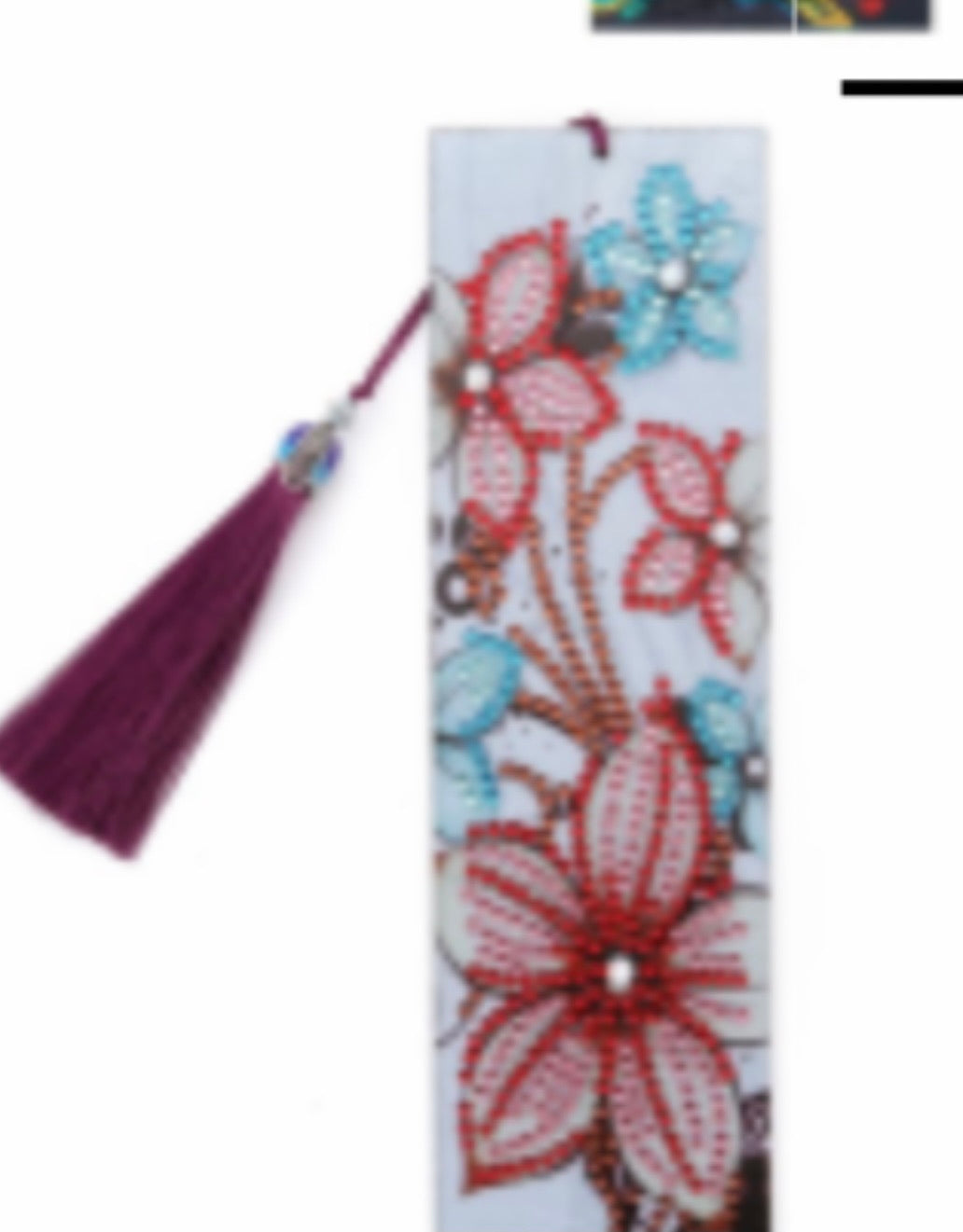 Diamond Painting Bookmark pink and blue flowers