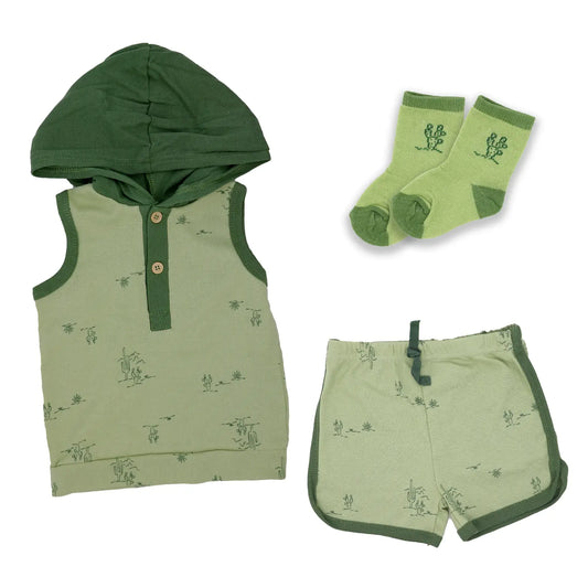 Boys 3pc Hooded Vest Set: Sahara Dessert