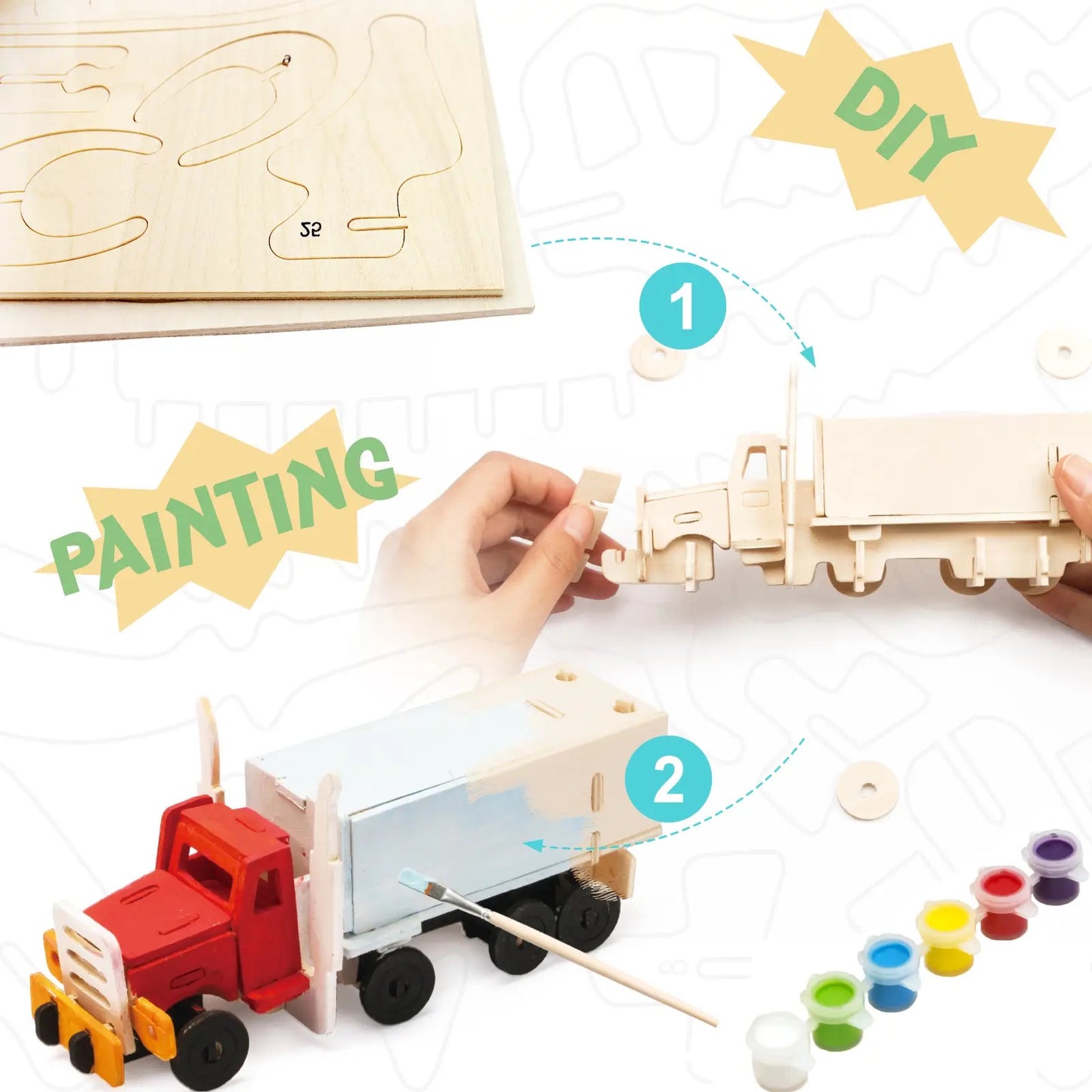DIY 3D Wooden Puzzle Paint Kit: Truck