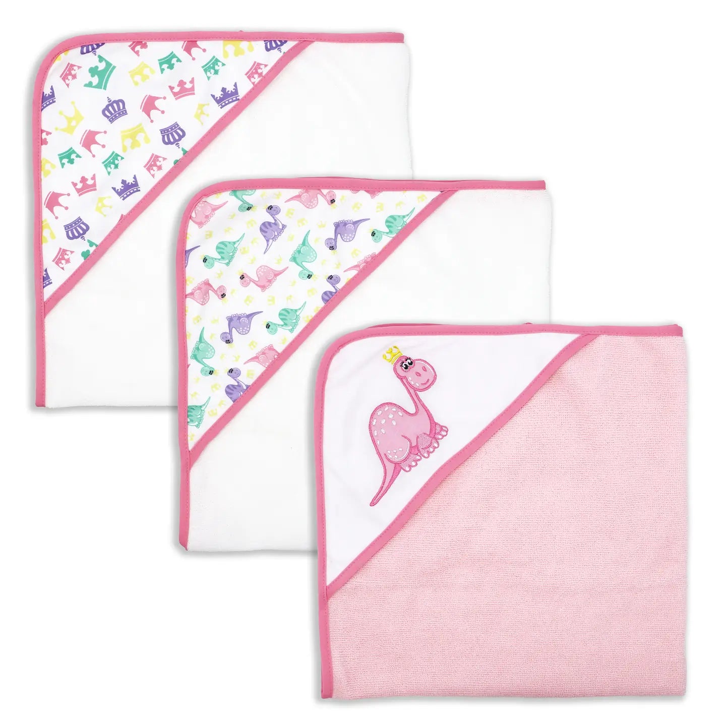 3 Pack Microfiber Hooded Towel Sets- Princess Dino