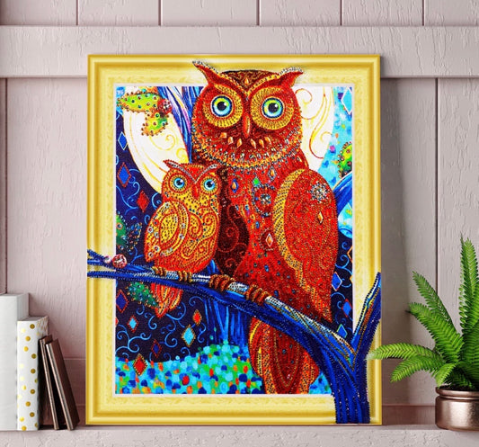 30 x 40 diamond painting (rhinestone) owl on a branch - DZ007