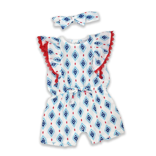 Girls 2PC Gauze Romper and Headband Set: Navy Chevron