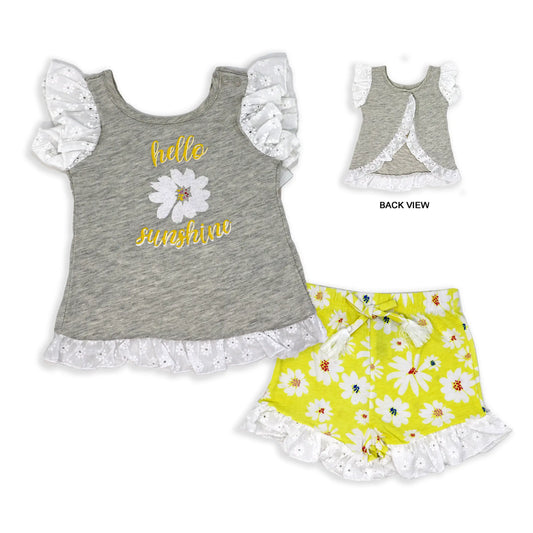 Girls 2 Piece Short Set: Hello Sunshine