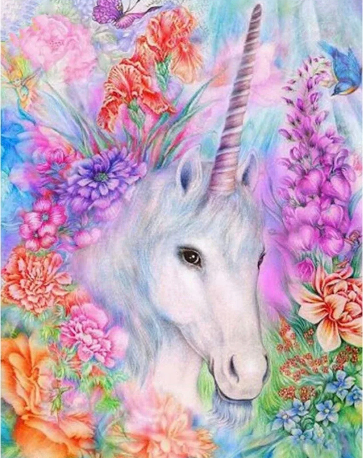30 x 40 full drill diamond painting - (Hy5814) unicorn flowers