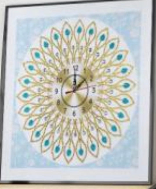 35 x 35 diamond painting clock rhinestone - blue and cream DZ068