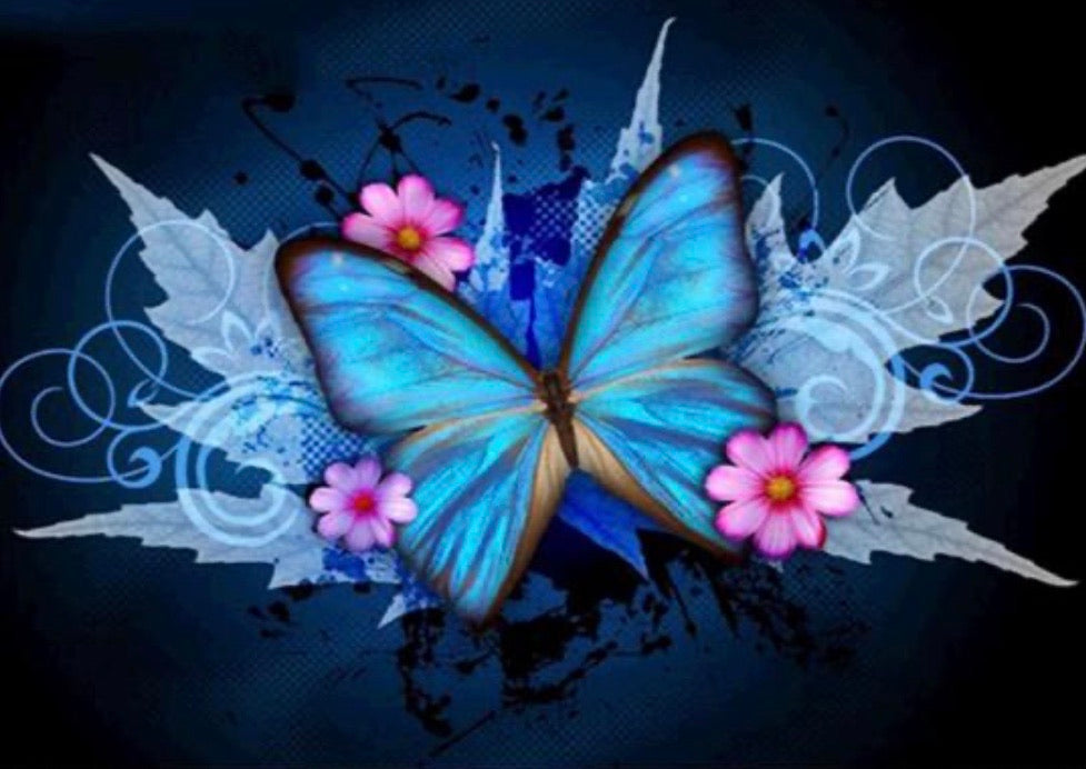 30 x 40 full drill diamond painting - (Hy6150) blue and pink butterfly