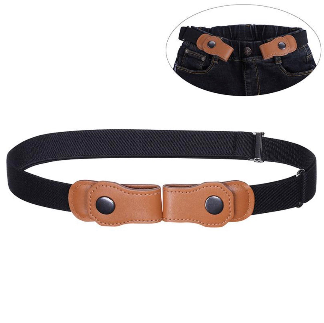 black/tan buckle less belt