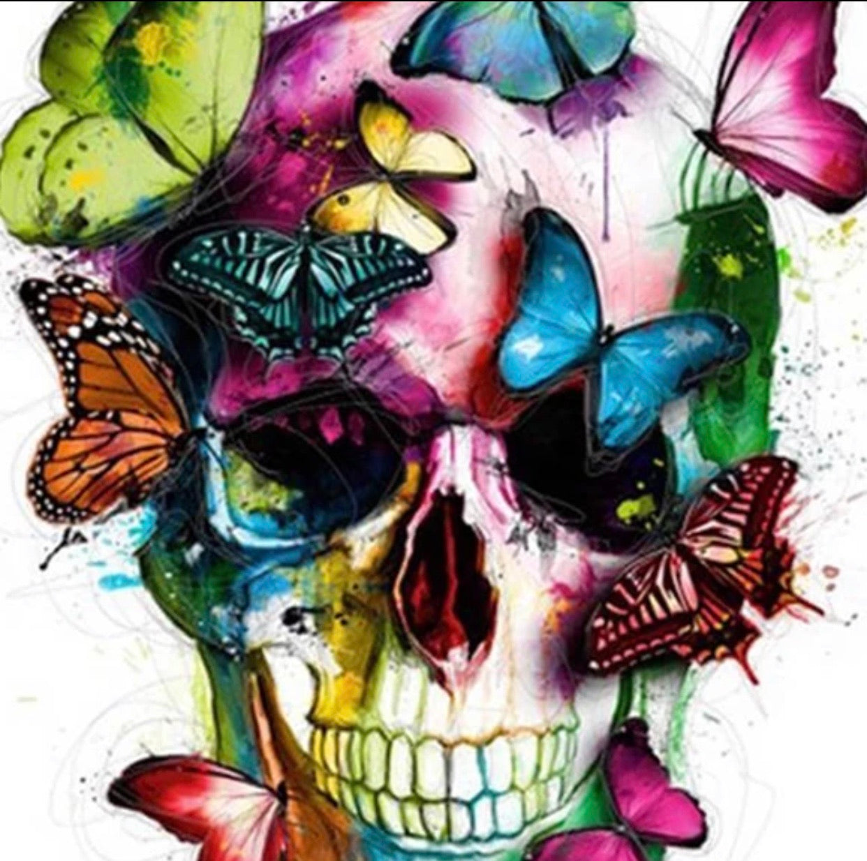 30 x 40 full drill diamond painting - (Fkw1254) butterflies with skull