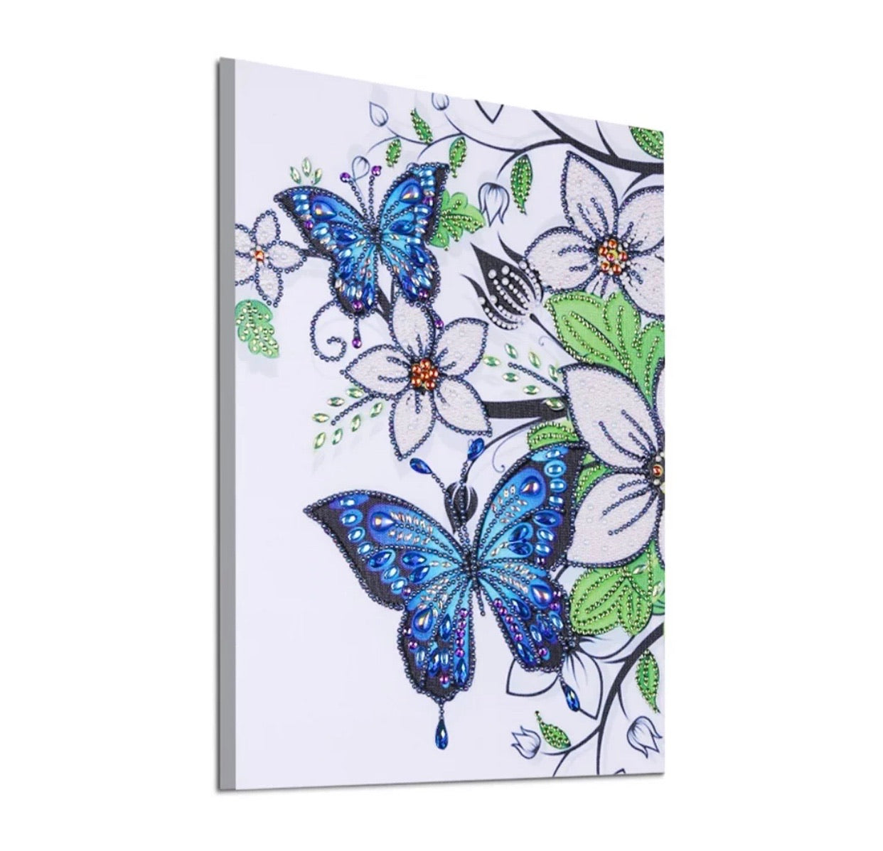 30 x 40 diamond painting (rhinestone) - blue butterfly with white flowers YX8058