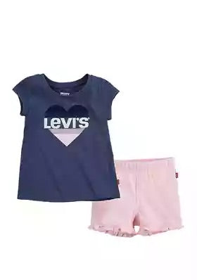 Levi's navy graphic tee with pink shorts