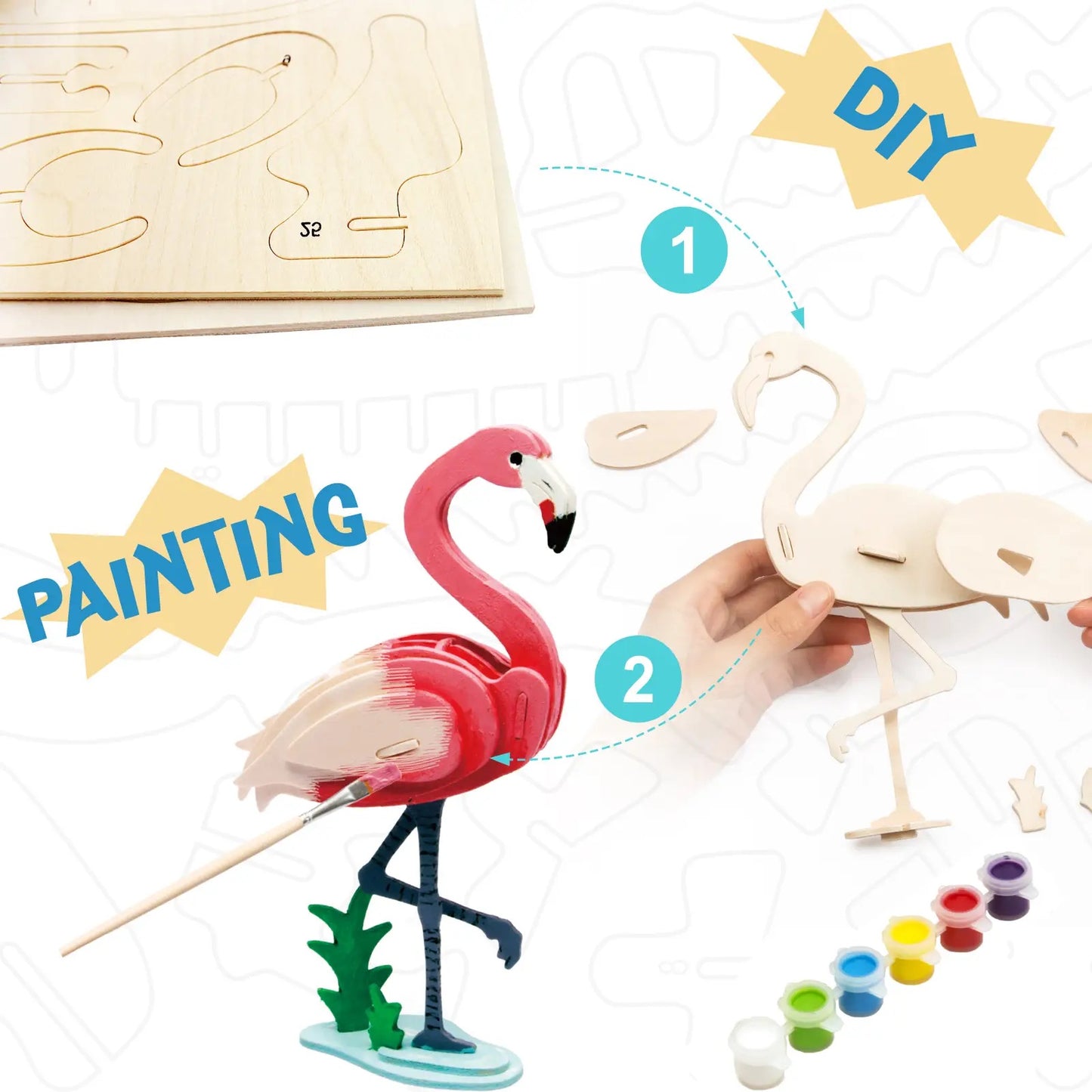 DIY 3D Wooden Puzzle Paint Kit: Flamingo