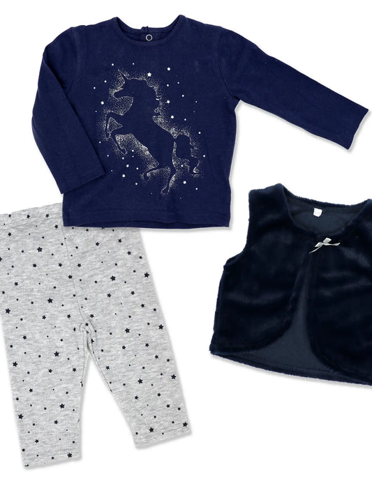 Girls 3 Piece Vest Set - Unicorn