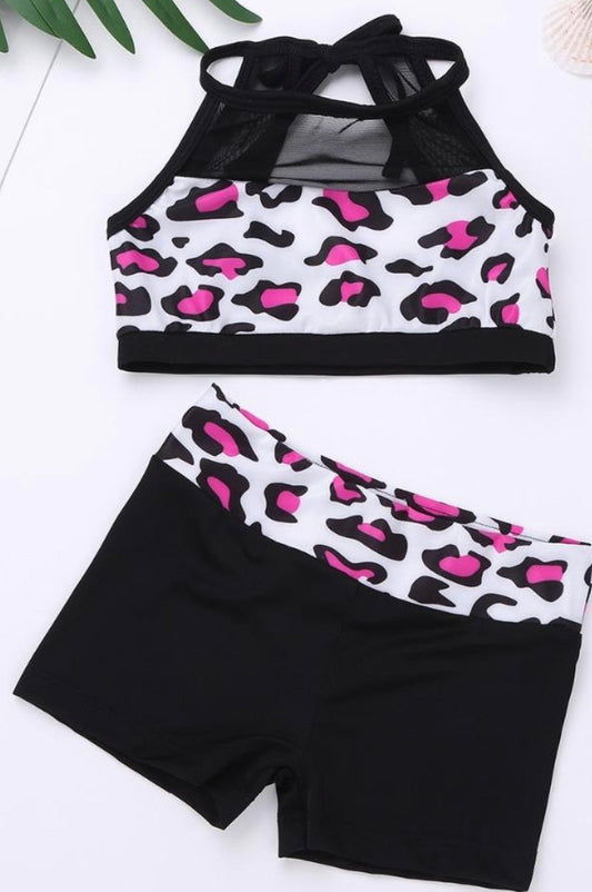 girl 2 pce pink/black gymnastic