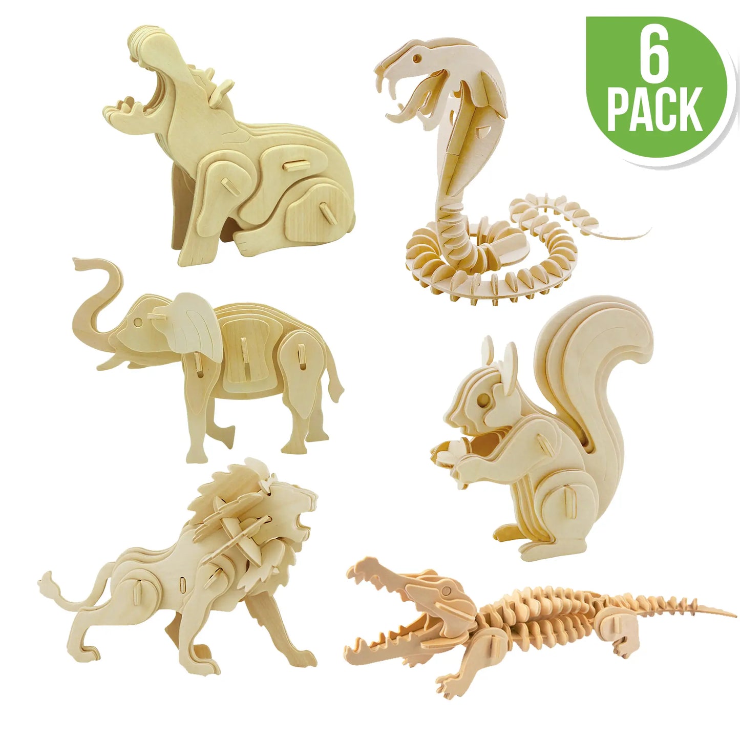 DIY 3D Wooden Puzzle Bundle Pack: Wild Animals