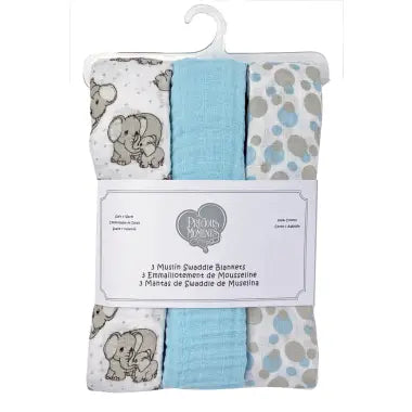 Elephant Muslin blue Swaddling Blanket - Set of Three