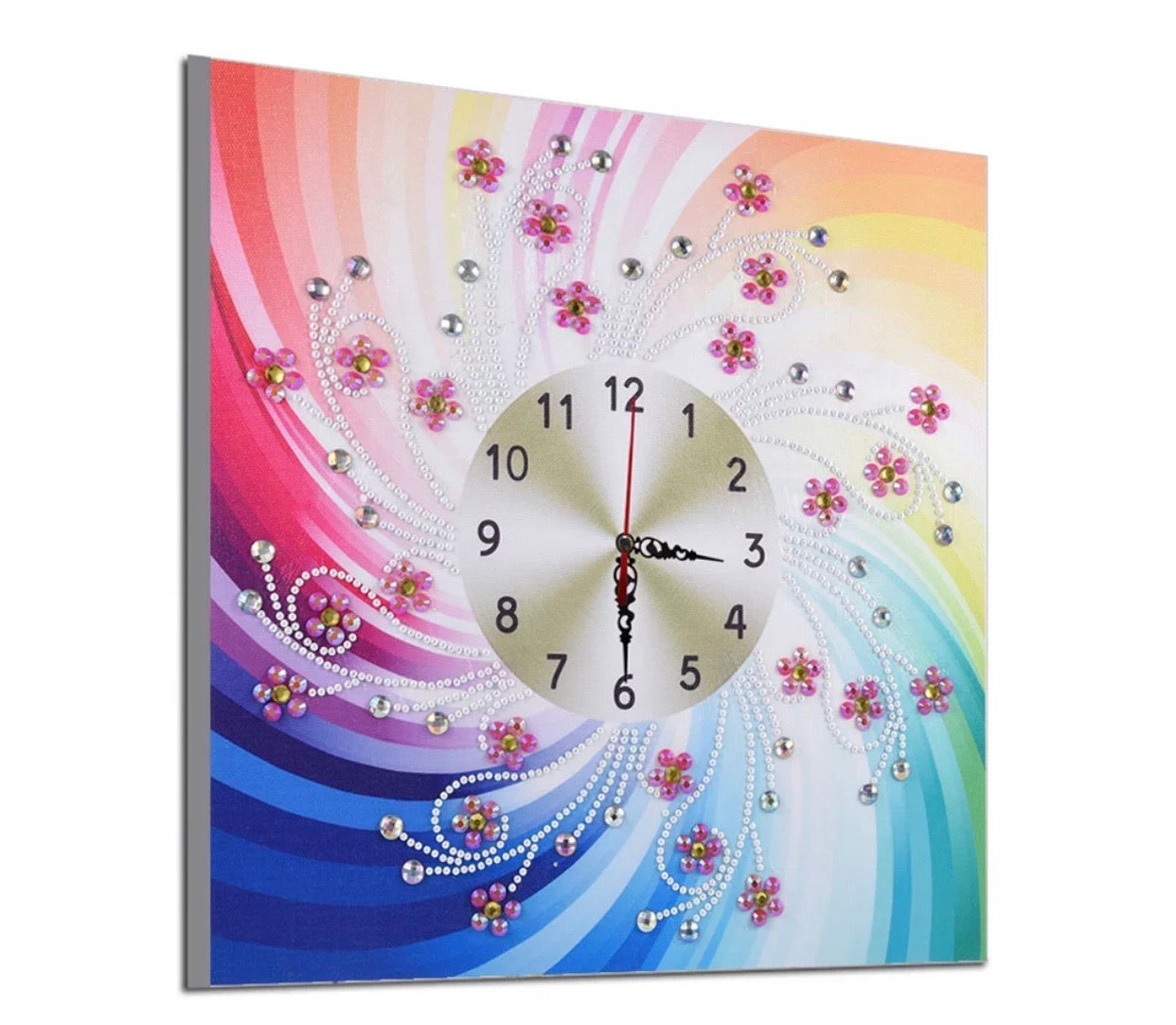 35 x 35 diamond painting clock (rhinestone) - pink and purple DZ076